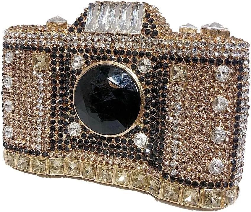 Crystal Camera Shaped Evening Bag for Women Handmade Clutch Rhinestone Purse Handbag for Formal Party Cocktail, Pink