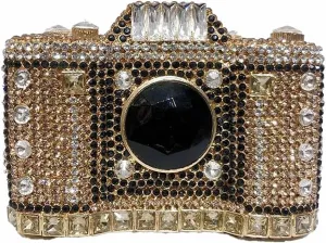Crystal Camera Shaped Evening Bag for Women Handmade Clutch Rhinestone Purse Handbag for Formal Party Cocktail, Pink