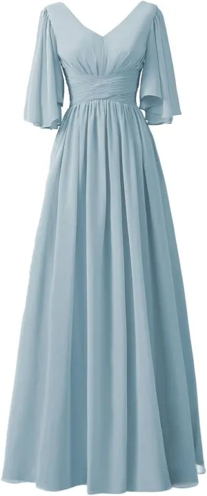 Datangep Chiffon Wedding Bridesmaid Dresses Women's Long Prom Dress A line Formal Evening Dresses
