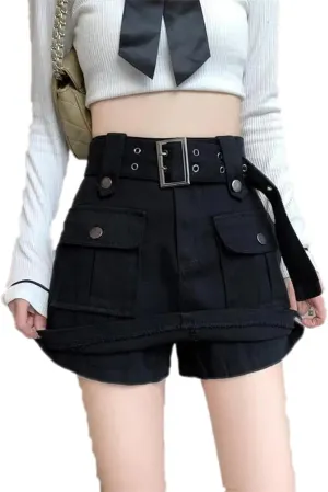 Dawery Fake 2 pcs Skirts Shorts Women Autumn and Winter High-Waisted Y2K A-line Belt Shorts Women's Outwear Cargo Pants