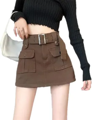 Dawery Fake 2 pcs Skirts Shorts Women Autumn and Winter High-Waisted Y2K A-line Belt Shorts Women's Outwear Cargo Pants