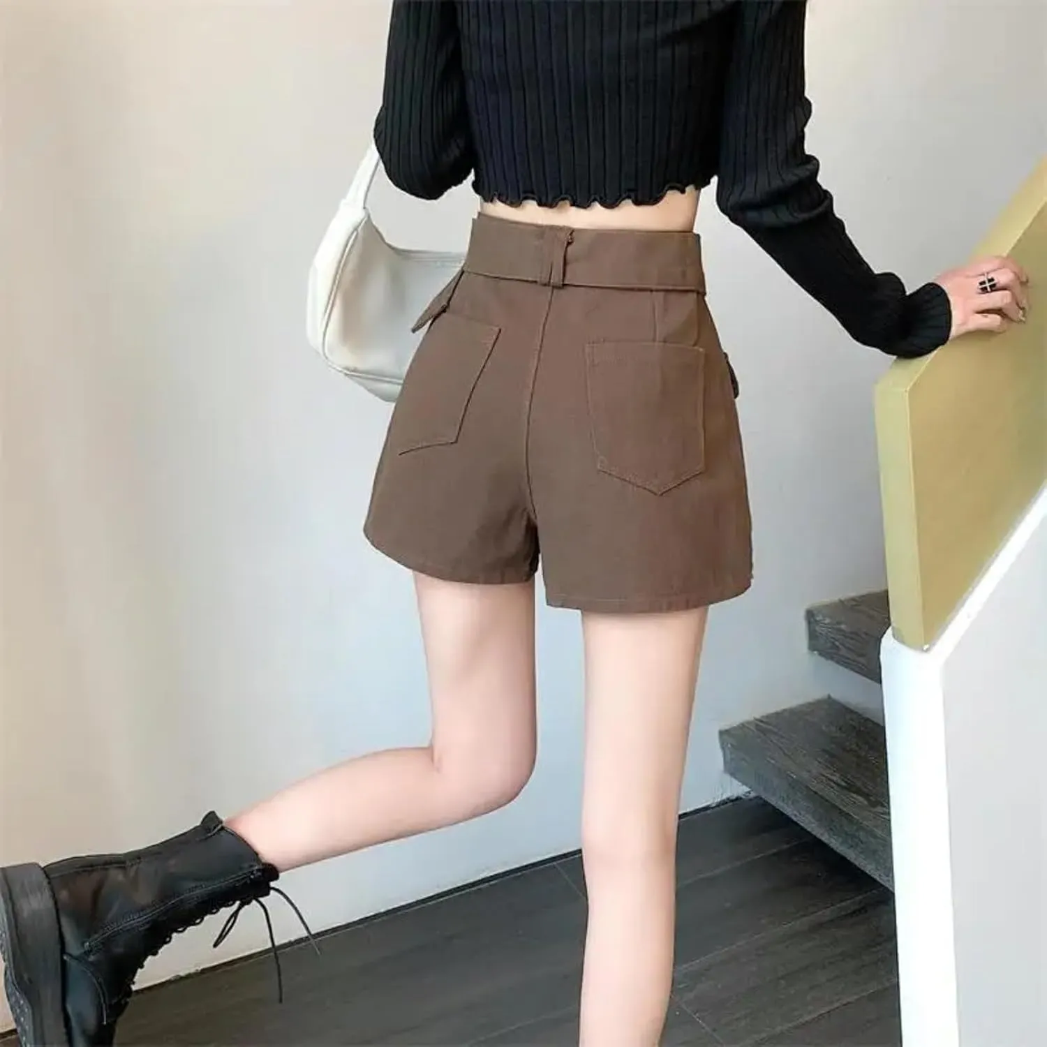 Dawery Fake 2 pcs Skirts Shorts Women Autumn and Winter High-Waisted Y2K A-line Belt Shorts Women's Outwear Cargo Pants