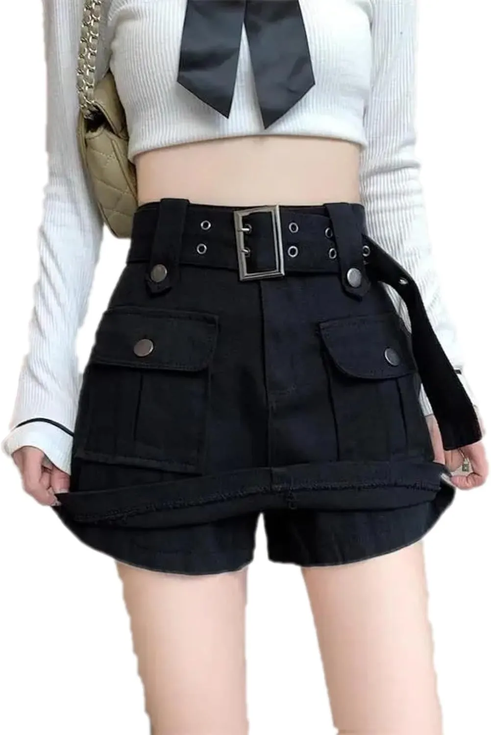 Dawery Fake 2 pcs Skirts Shorts Women Autumn and Winter High-Waisted Y2K A-line Belt Shorts Women's Outwear Cargo Pants