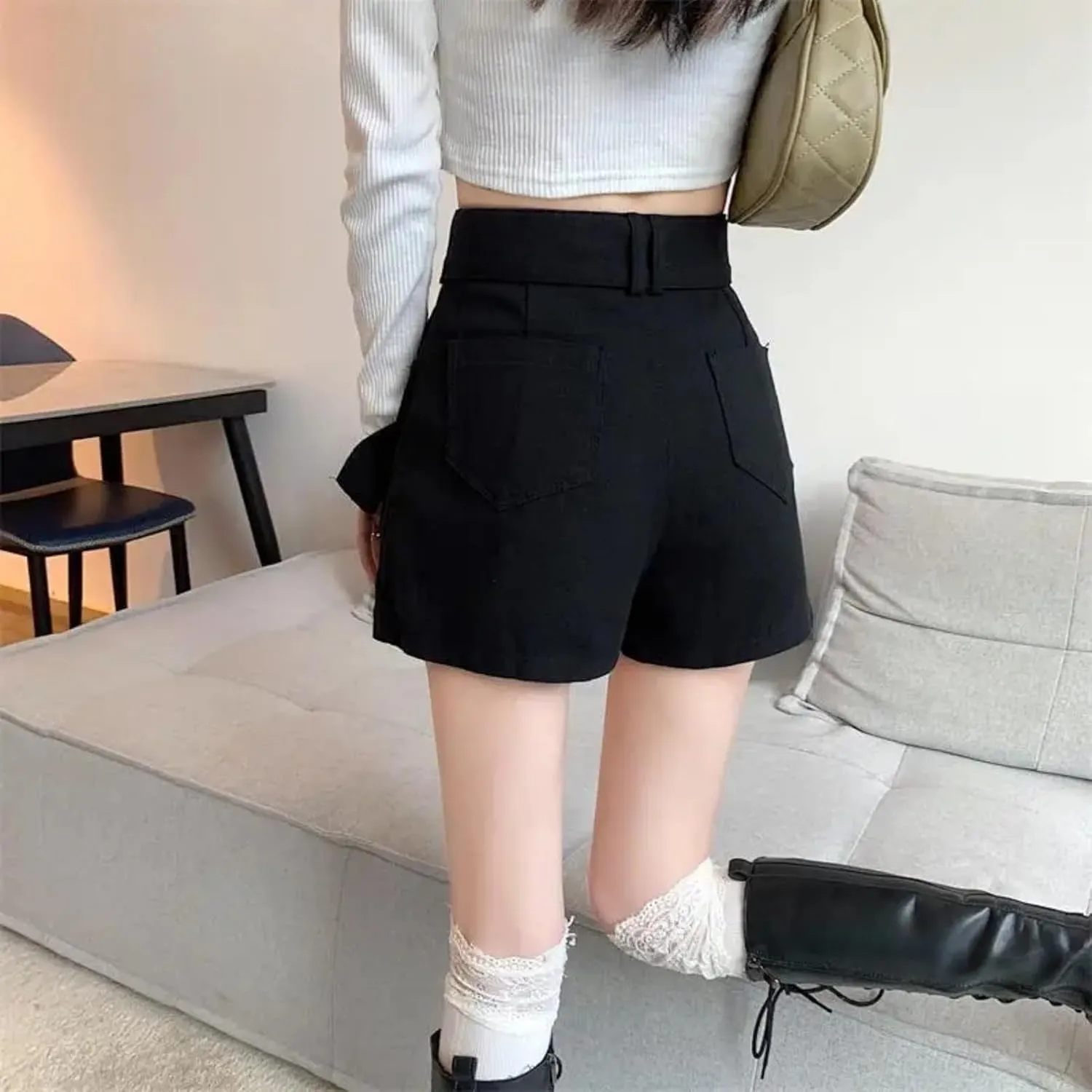 Dawery Fake 2 pcs Skirts Shorts Women Autumn and Winter High-Waisted Y2K A-line Belt Shorts Women's Outwear Cargo Pants