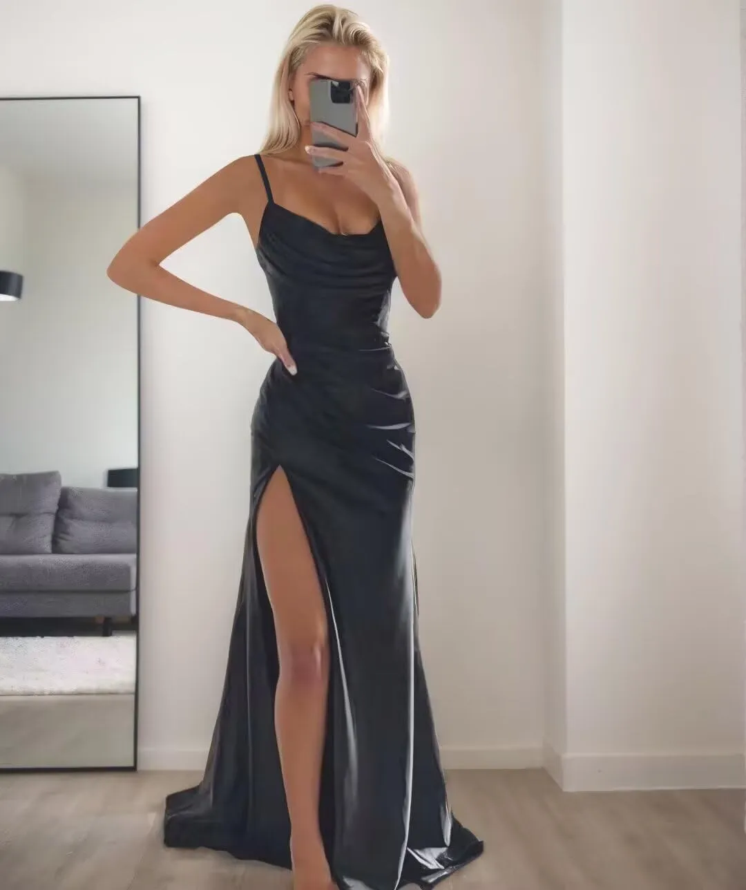 Dessiny Spaghetti Straps Satin Bridesmaid Dresses with Slit 2025 Long Mermaid Formal Prom Dresses for Women DE377