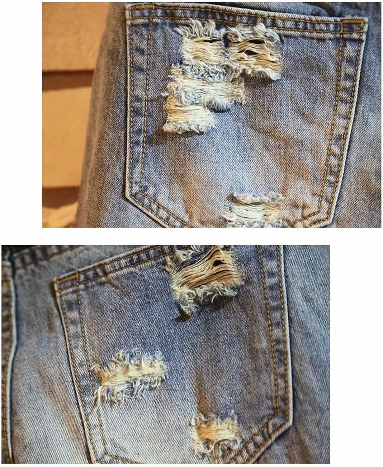 DGHM-JLMY Men's Ripped Straight Washed Denim Shorts Mid-Rise Patchwork Frayed Jean Shorts Casual Broken Straight Short Jeans