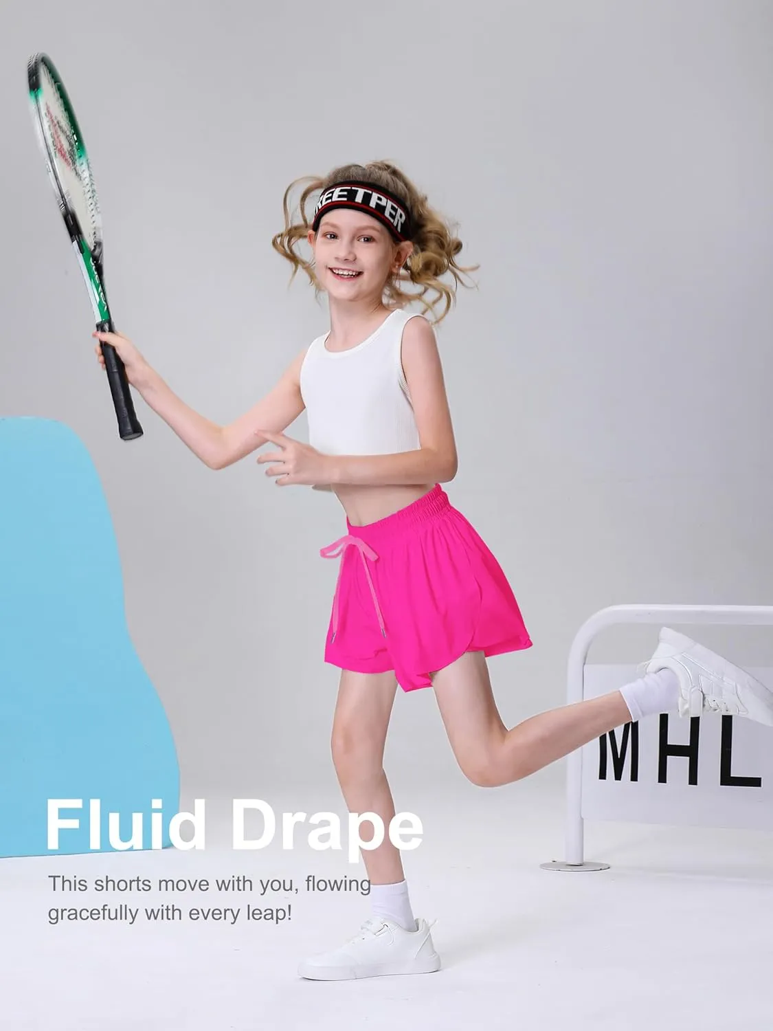 DIPUG Girls Butterfly Shorts with Pocket 2-in-1 Flowy Spandex Athletic Skorts for Running, Dance, Cheering, Sports, 5-16
