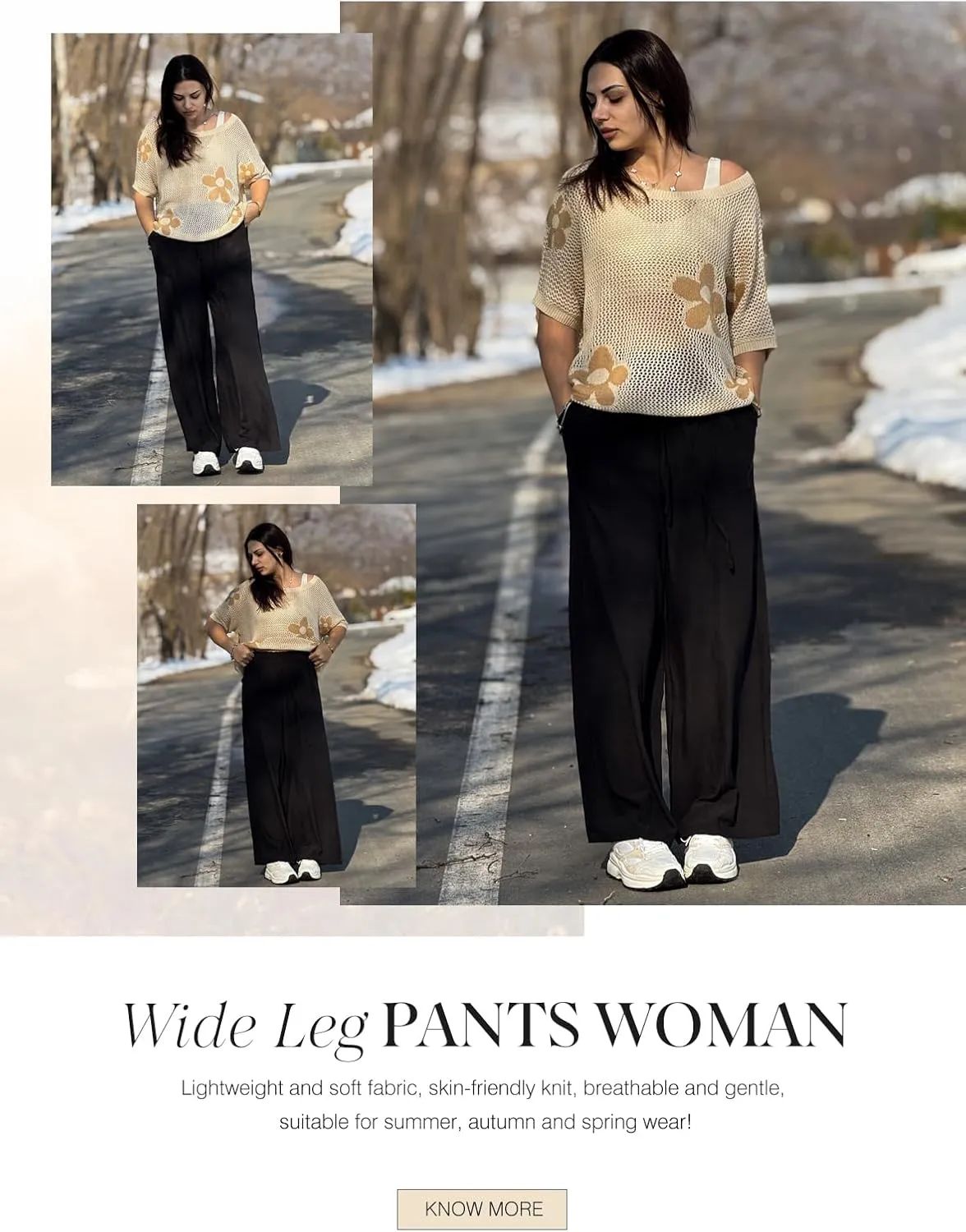 Dokotoo Women's Flowy Wide Leg Pants Casual Beach Pants High Waisted Drawstring Palazzo Trousers with Pockets