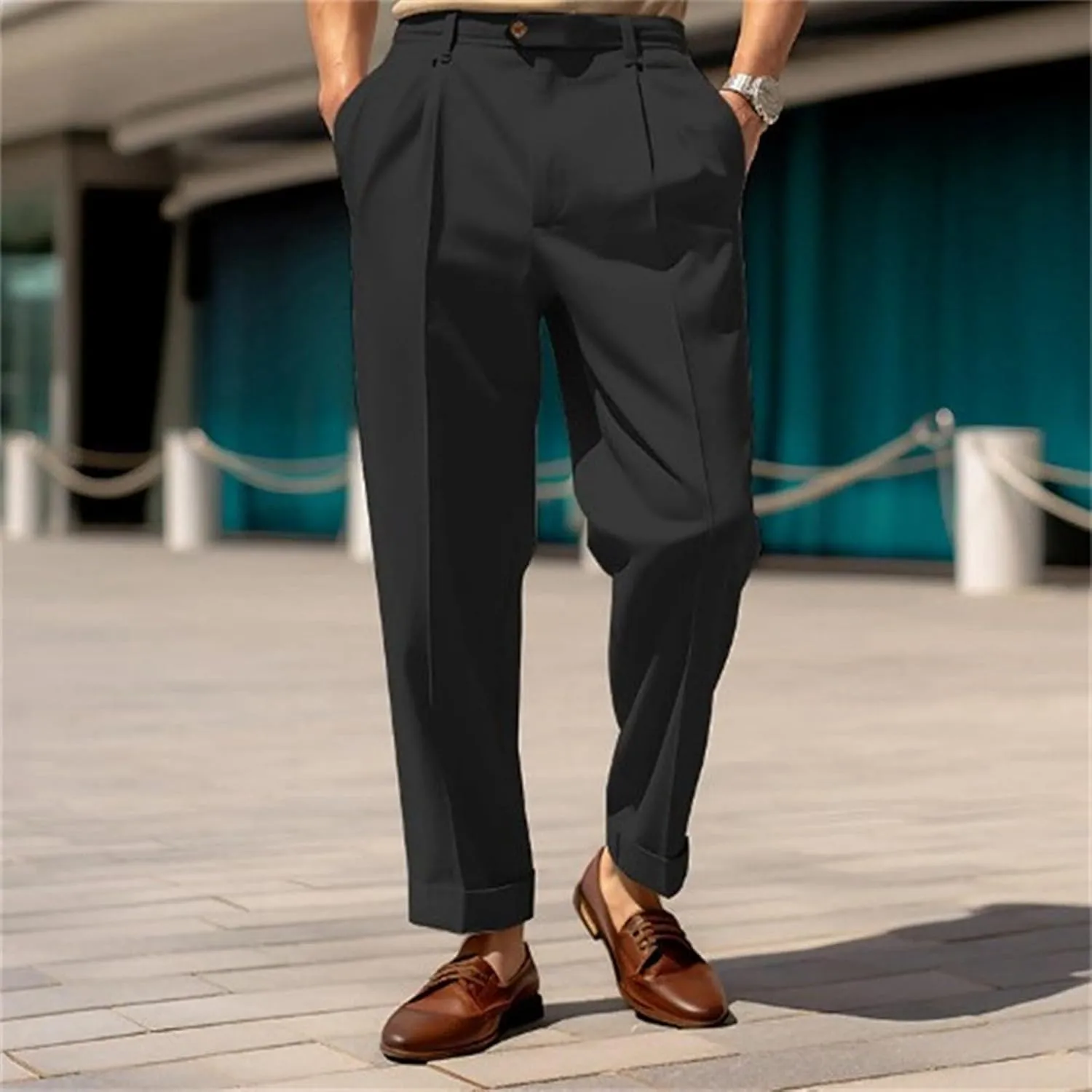 Dress Pants for Men Slim Fit Business Casual Expandable Waist Work Sweatpants Straight Leg Golf Comfort Suit Pants