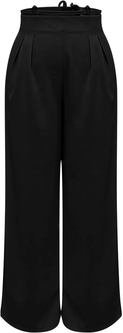 Dress Suit Pants for Women Flat Front Pleated High Waist Wide Leg Trousers Casual Loose Fit Breathable Business Pants