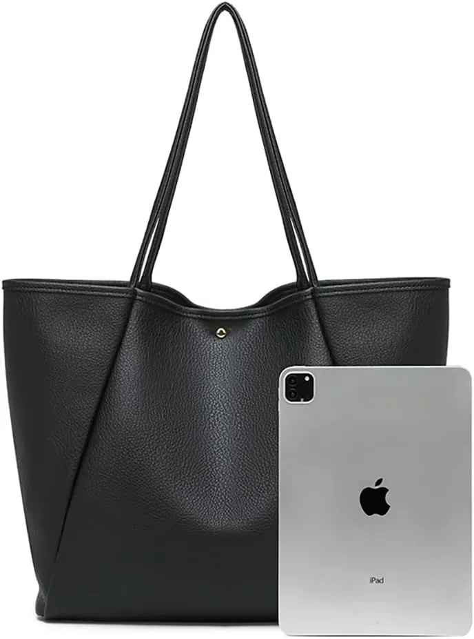 Dreubea Large Leather Tote Bag for Women - Big Work Bag, Spacious Minimalist Handbag, Laptop Tote for Travel & Office