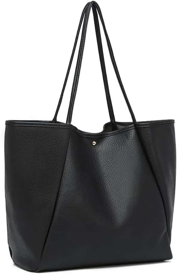 Dreubea Large Leather Tote Bag for Women - Big Work Bag, Spacious Minimalist Handbag, Laptop Tote for Travel & Office