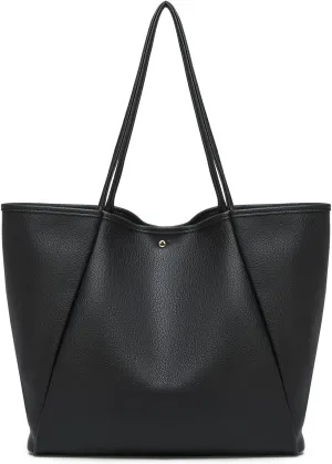 Dreubea Large Leather Tote Bag for Women - Big Work Bag, Spacious Minimalist Handbag, Laptop Tote for Travel & Office