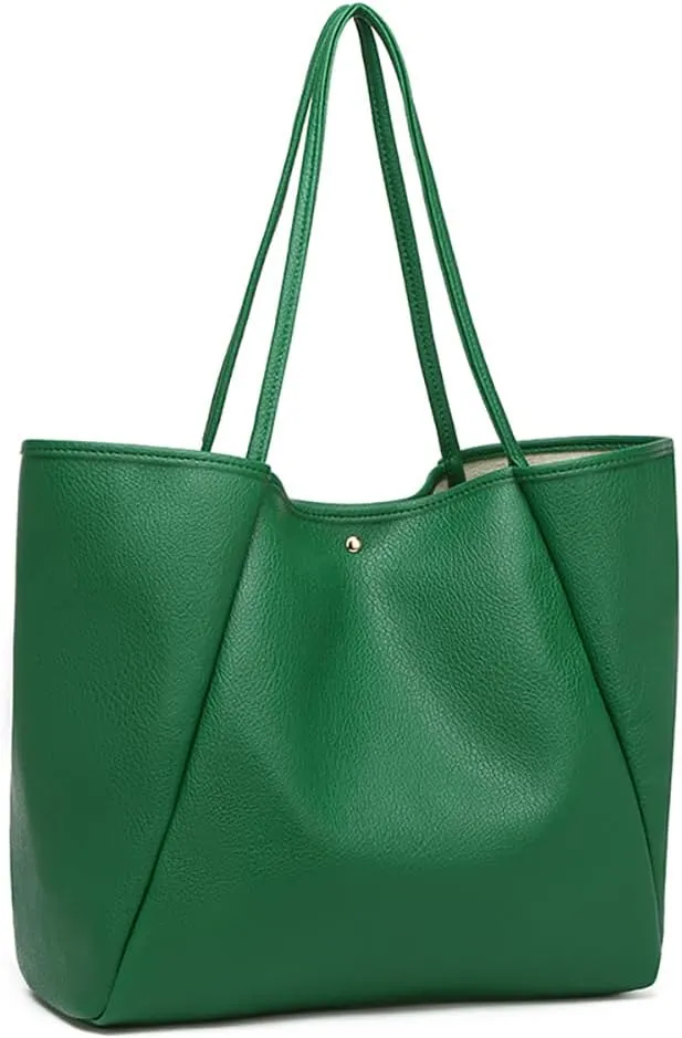 Dreubea Large Leather Tote Bag for Women - Big Work Bag, Spacious Minimalist Handbag, Laptop Tote for Travel & Office