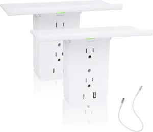 E-Macht Socket Shelf Outlet 2 Pack Surge Protector Extender Wall plug with USB A C Ports(3.4A Total), 8 AC Outlets