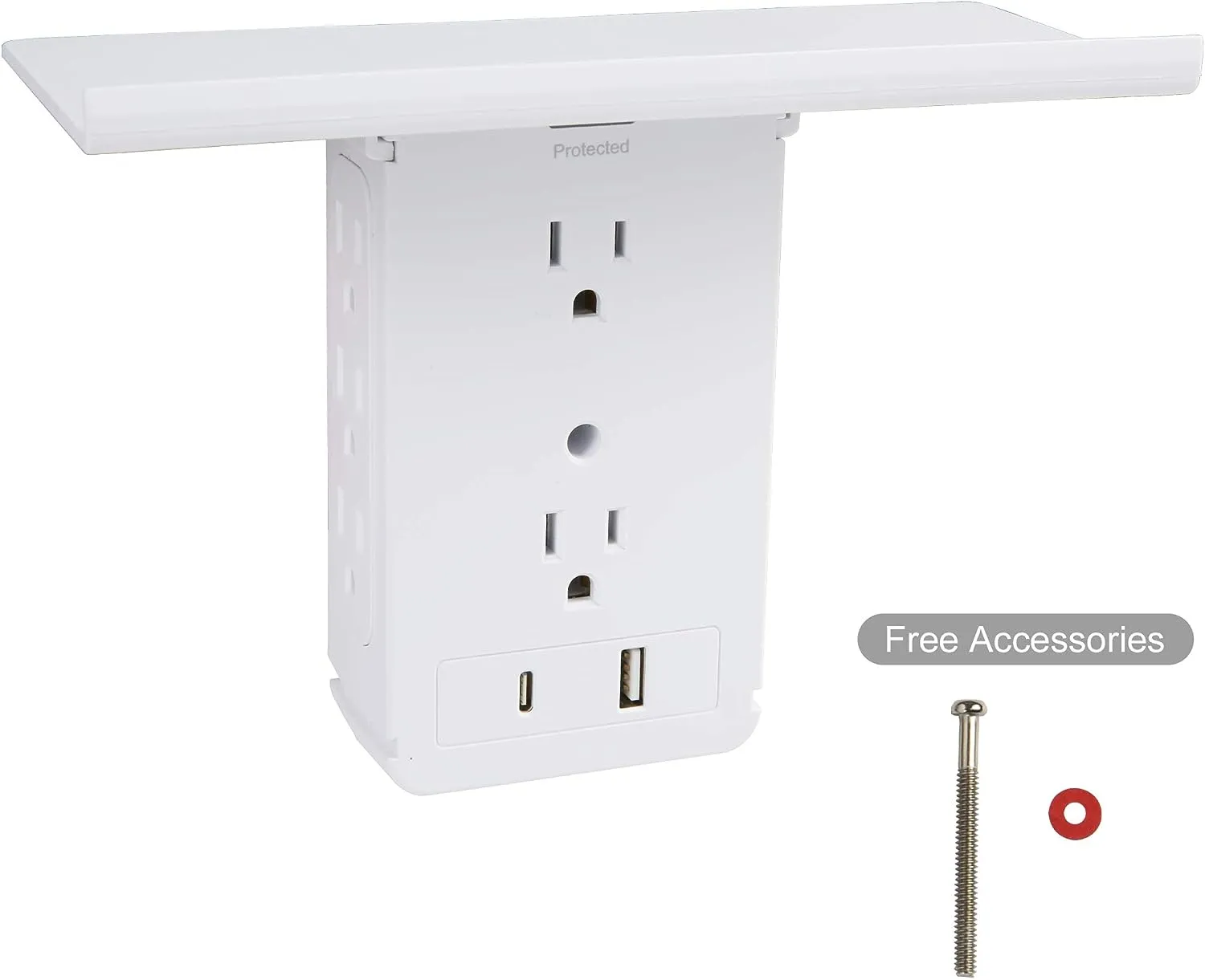 E-Macht Socket Shelf Outlet 2 Pack Surge Protector Extender Wall plug with USB A C Ports(3.4A Total), 8 AC Outlets