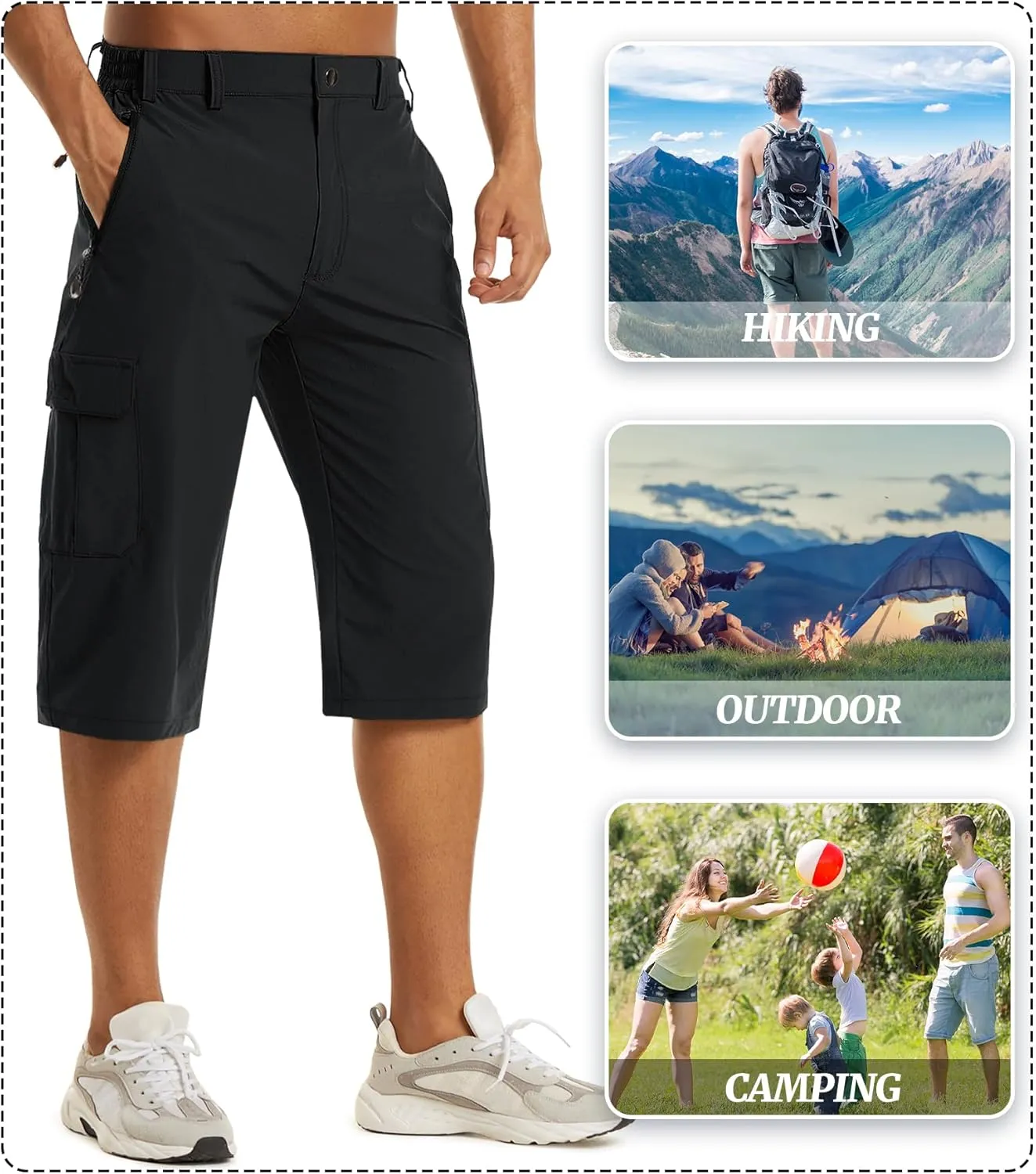 EKLENTSON Men's Workout Shorts Quick Dry Gym Hiking Shorts Zipper Pockets Lightweight Athletic 3/4 Capri Pants for Men