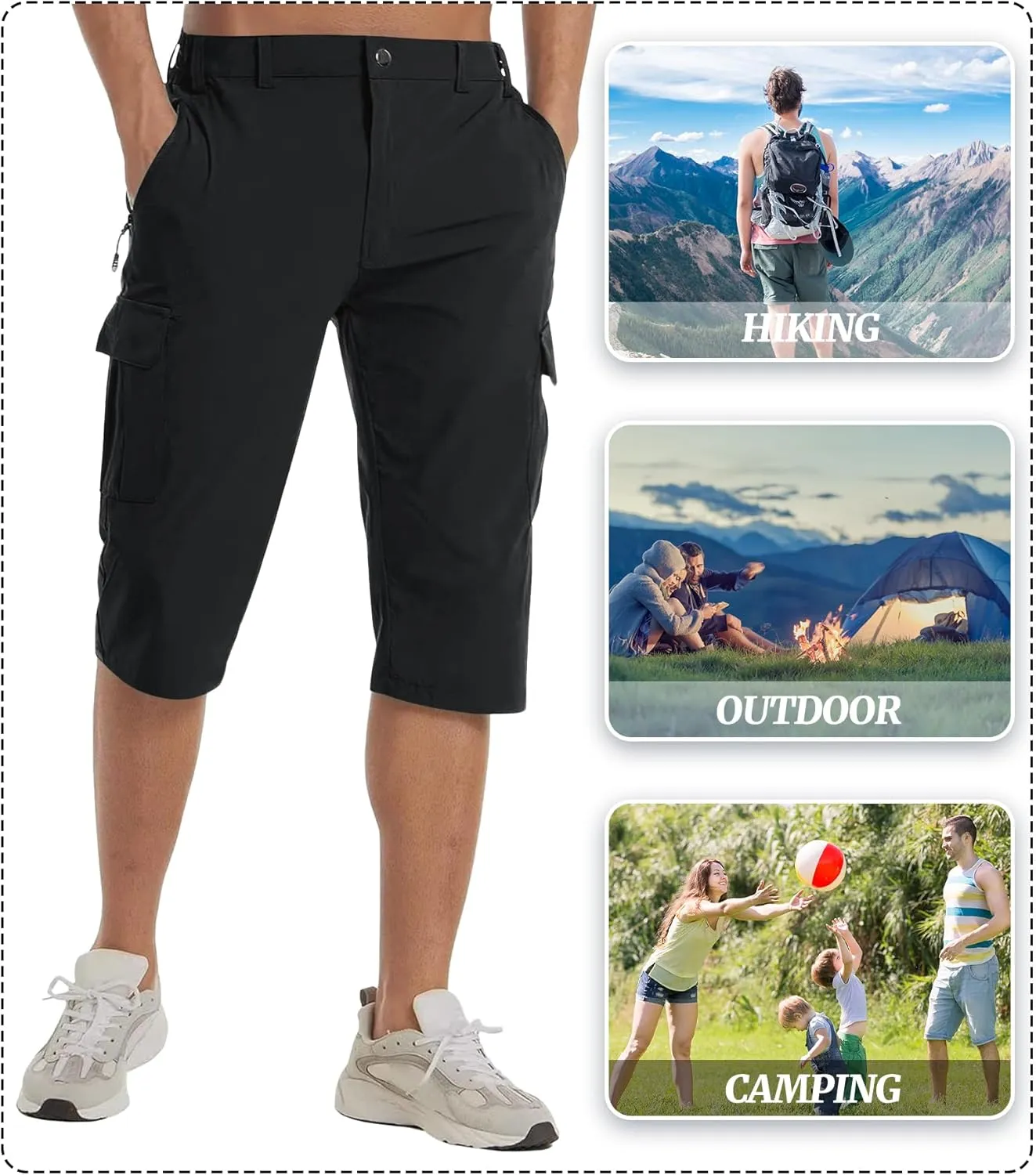 EKLENTSON Men's Workout Shorts Quick Dry Gym Hiking Shorts Zipper Pockets Lightweight Athletic 3/4 Capri Pants for Men