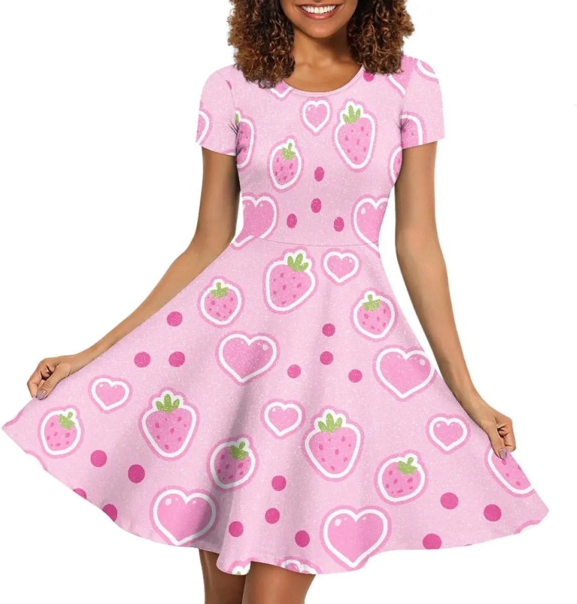ENLACHIC Women's Summer Floral Lemon Print Dress Short Sleeve Swing T Shirt Midi Dresses