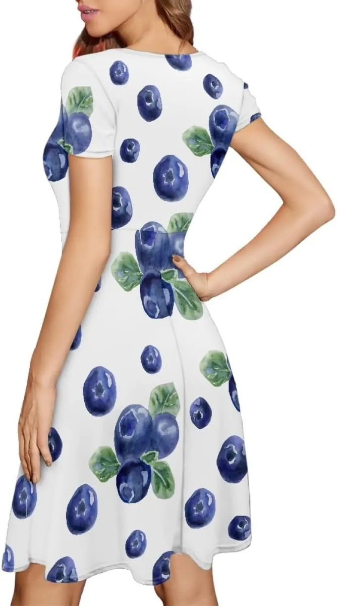 ENLACHIC Women's Summer Floral Lemon Print Dress Short Sleeve Swing T Shirt Midi Dresses