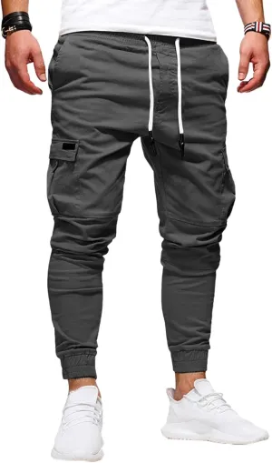 evzosrz Men Joggers Cargo Pants Slim Fit Drawstring Sports Athletic Workout Fitness Track Tapered Jogging Trousers Sweatpants