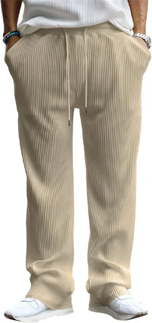 evzosrz Mens Casual Ribbed Knit Pants Straight Lightweight Drawstring Beach Yoga Pants Loose Fit Striped Long Trousers