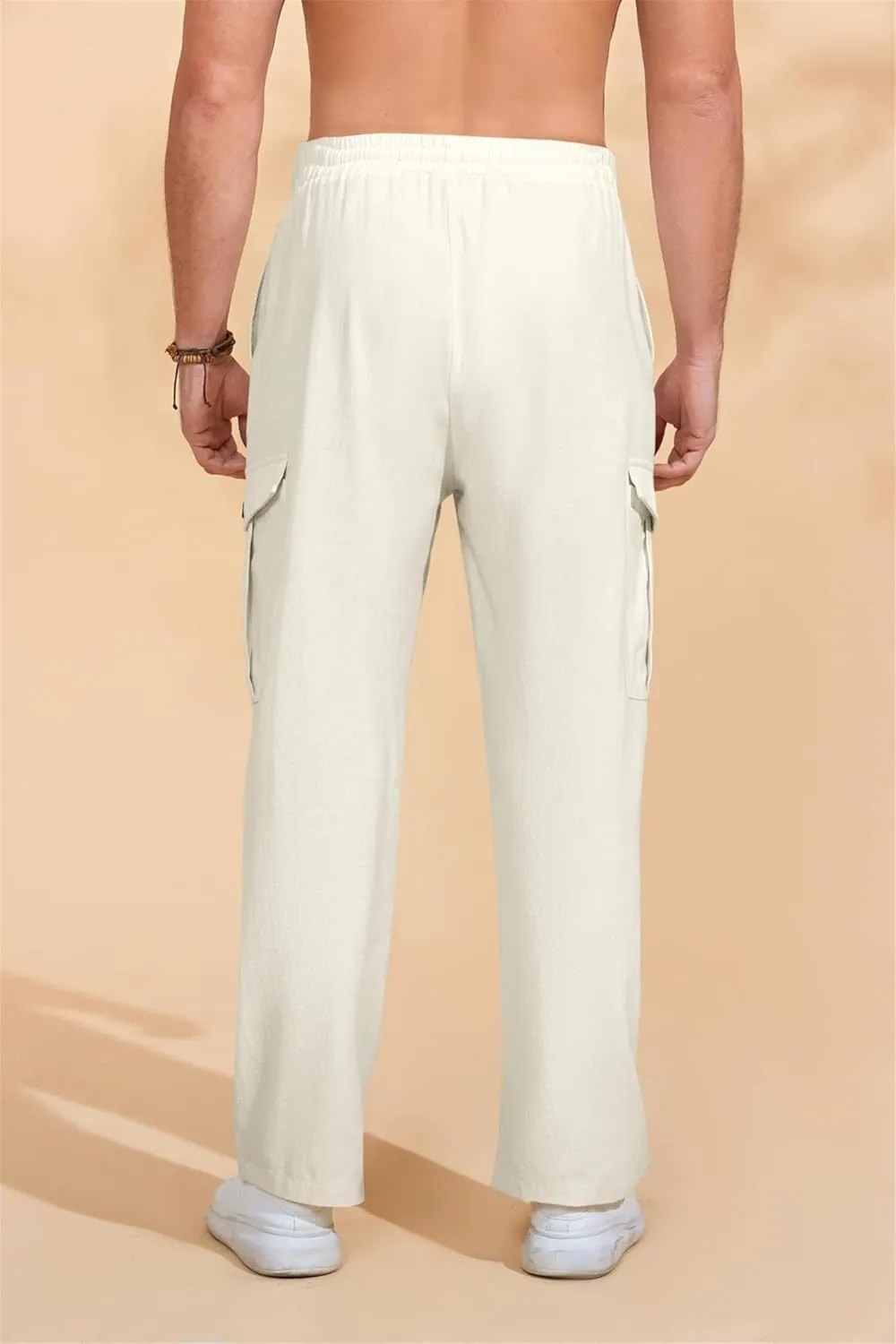 evzosrz Mens Casual Yoga Pants Elastic Waist Drawstring Trousers Casual Fall Beach Cargo Pant with Pockets