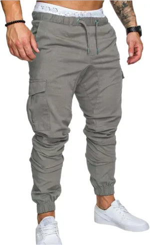 evzosrz Men's Jogger Pants Multi Pockets Sports Drawstring Trousers Elastic Waist Stretch Slim Fit Sports Cargo Pants