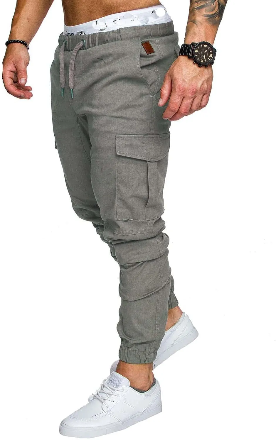 evzosrz Men's Jogger Pants Multi Pockets Sports Drawstring Trousers Elastic Waist Stretch Slim Fit Sports Cargo Pants