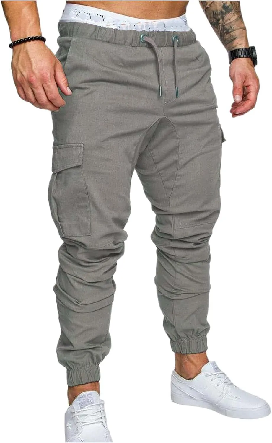 evzosrz Men's Jogger Pants Multi Pockets Sports Drawstring Trousers Elastic Waist Stretch Slim Fit Sports Cargo Pants