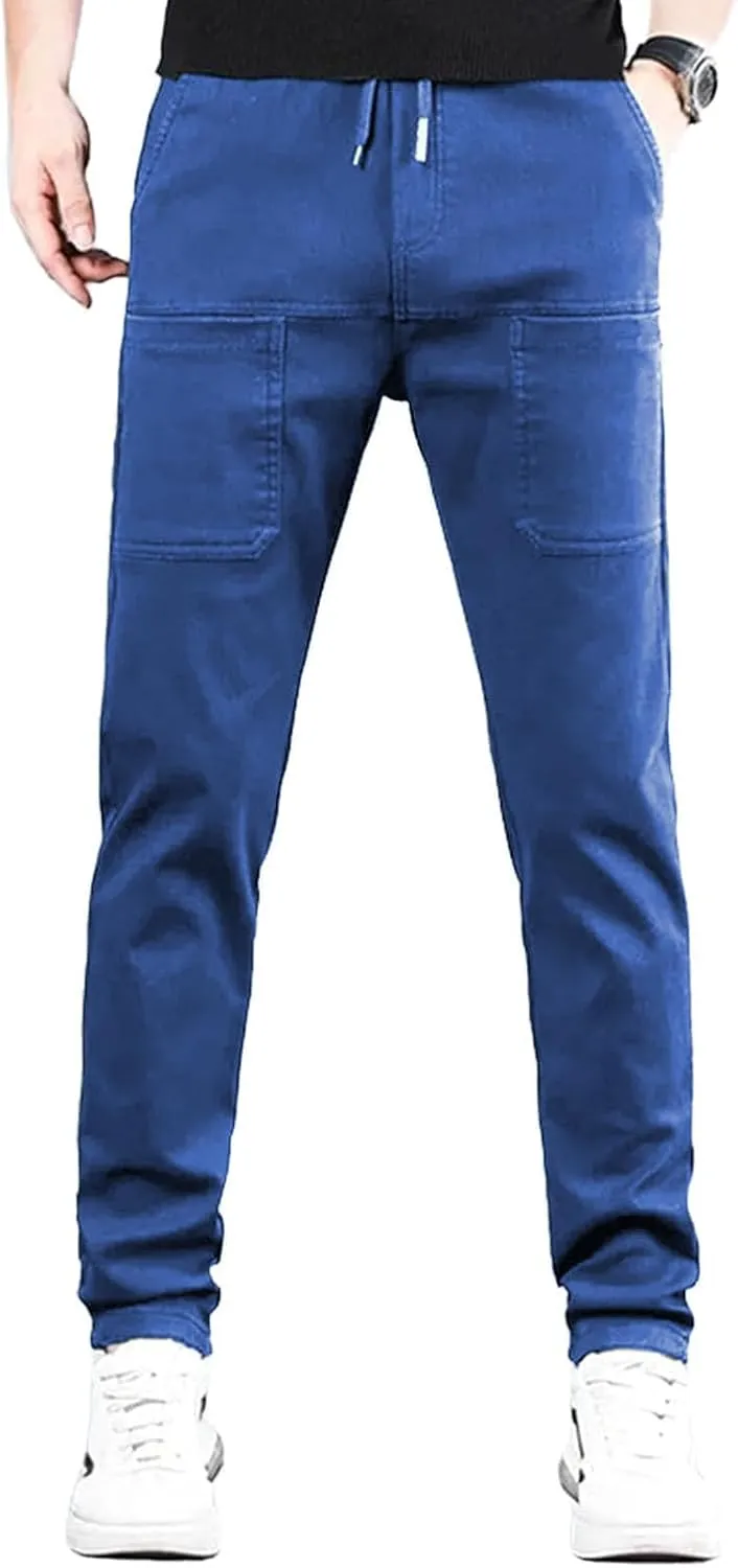 evzosrz Mens Summer Cargo Pants, Straight High Stretch Solid Waterproof High Stretch Comfy Casual Trousers with Multi-Pockets