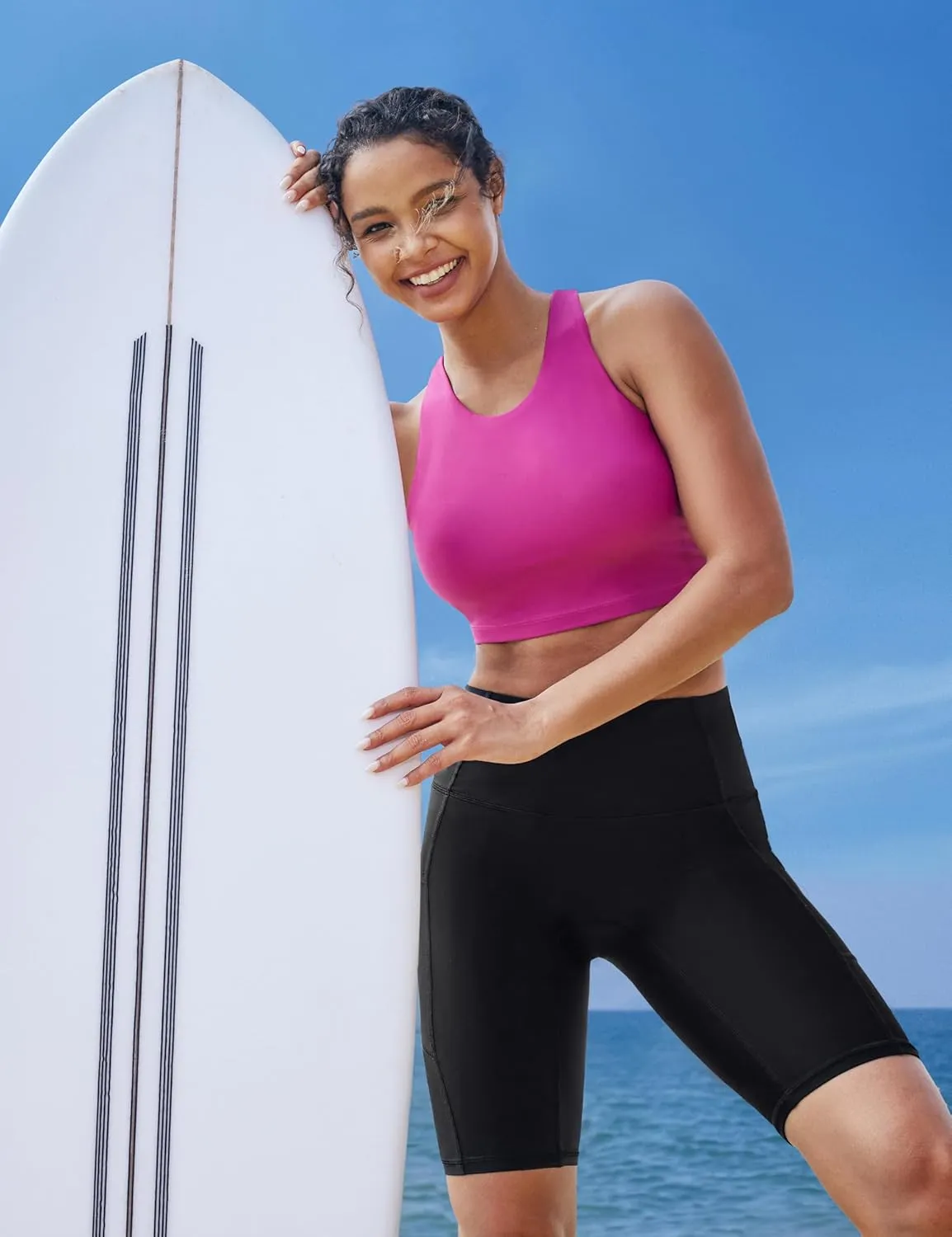 Ewedoos Women's Swim Shorts Tummy Control UPF50  High Waisted Swim Bottoms Long Swim Board Shorts for Women with Pockets