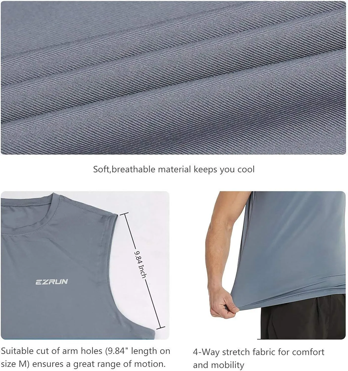 EZRUN Men's Sleeveless Shirt Quick Dry Workout Swim Shirt Gym Muscle Athletic Beach Tank Top Big and Tall