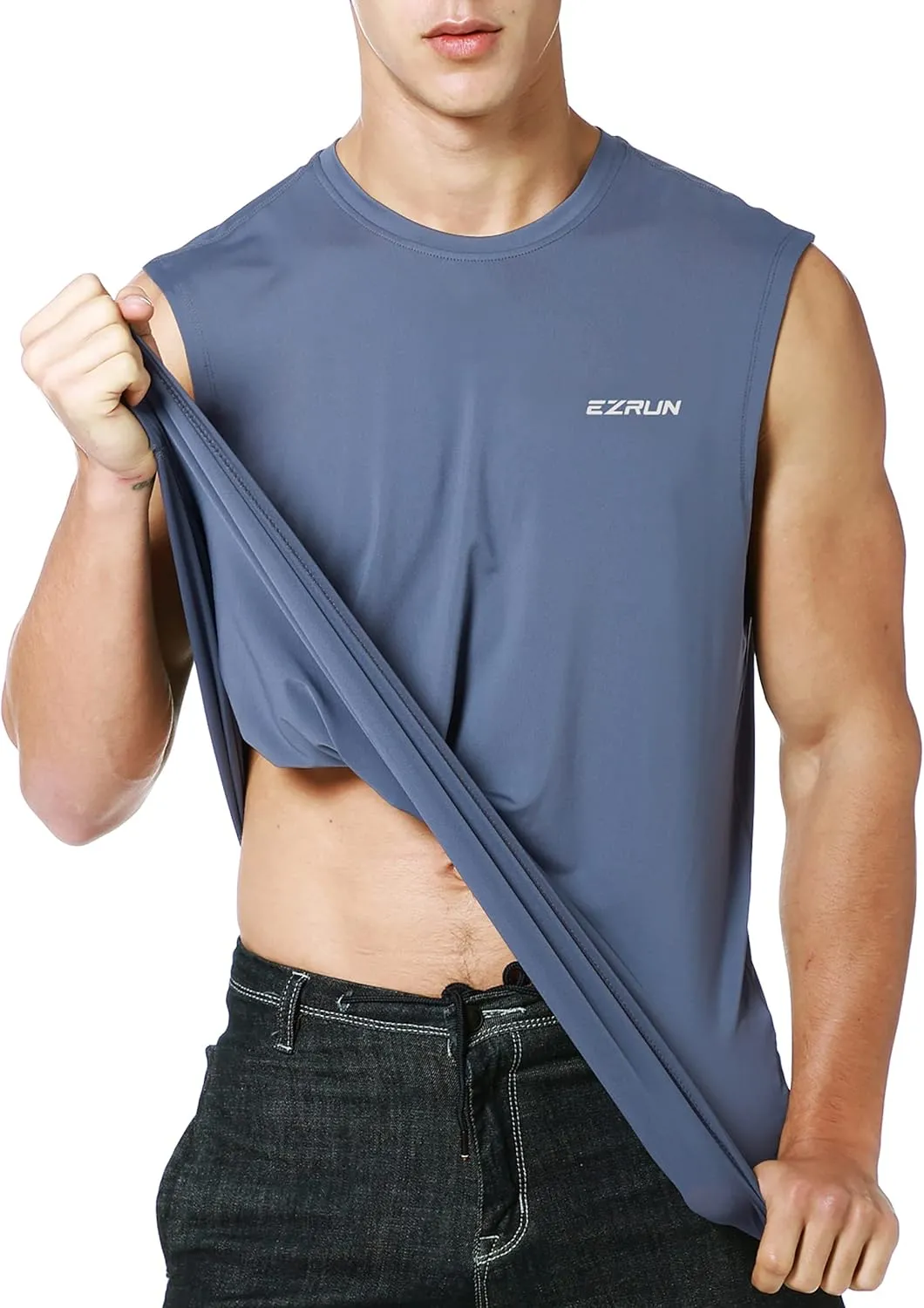 EZRUN Men's Sleeveless Shirt Quick Dry Workout Swim Shirt Gym Muscle Athletic Beach Tank Top Big and Tall