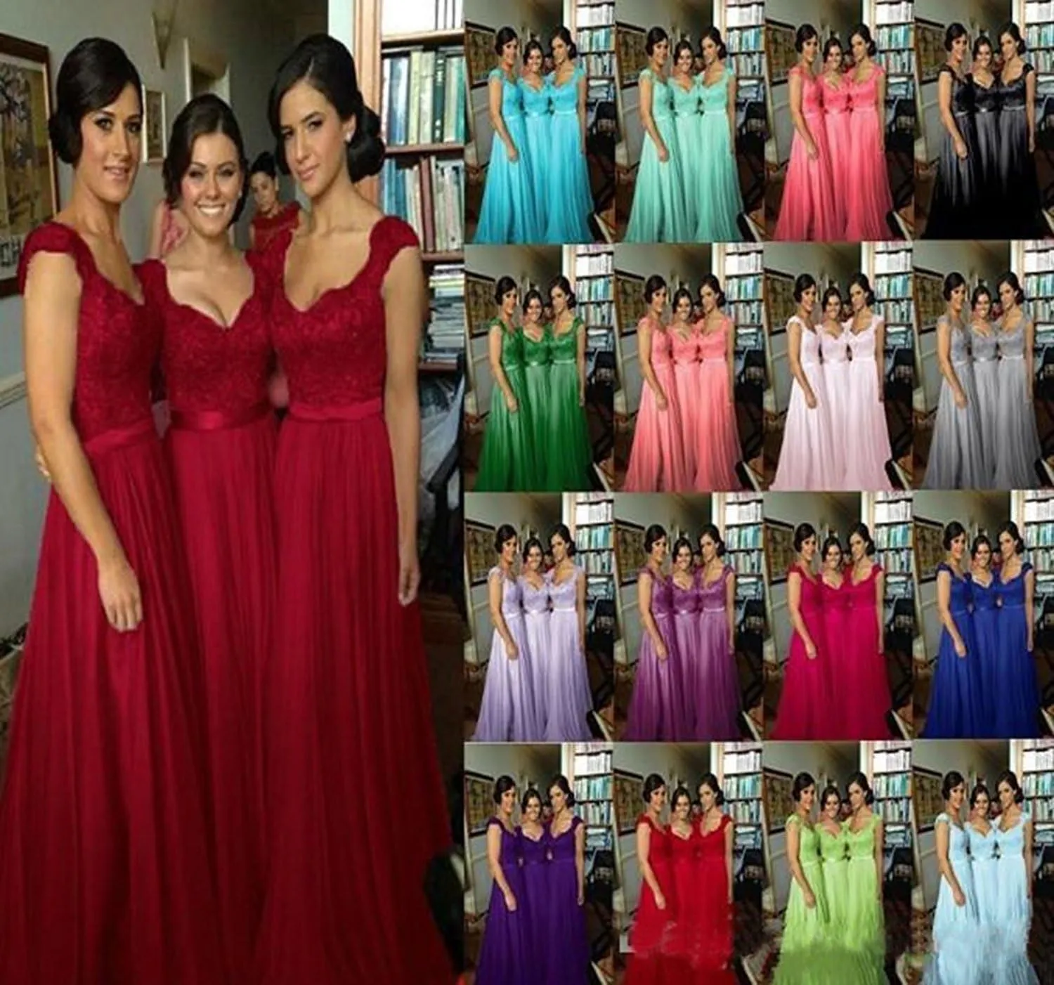 Fanciest Navy Blue Bridesmaid Dresses for Women Long Chiffon A Line Appliques Lace Formal Dress Maxi Prom Gowns