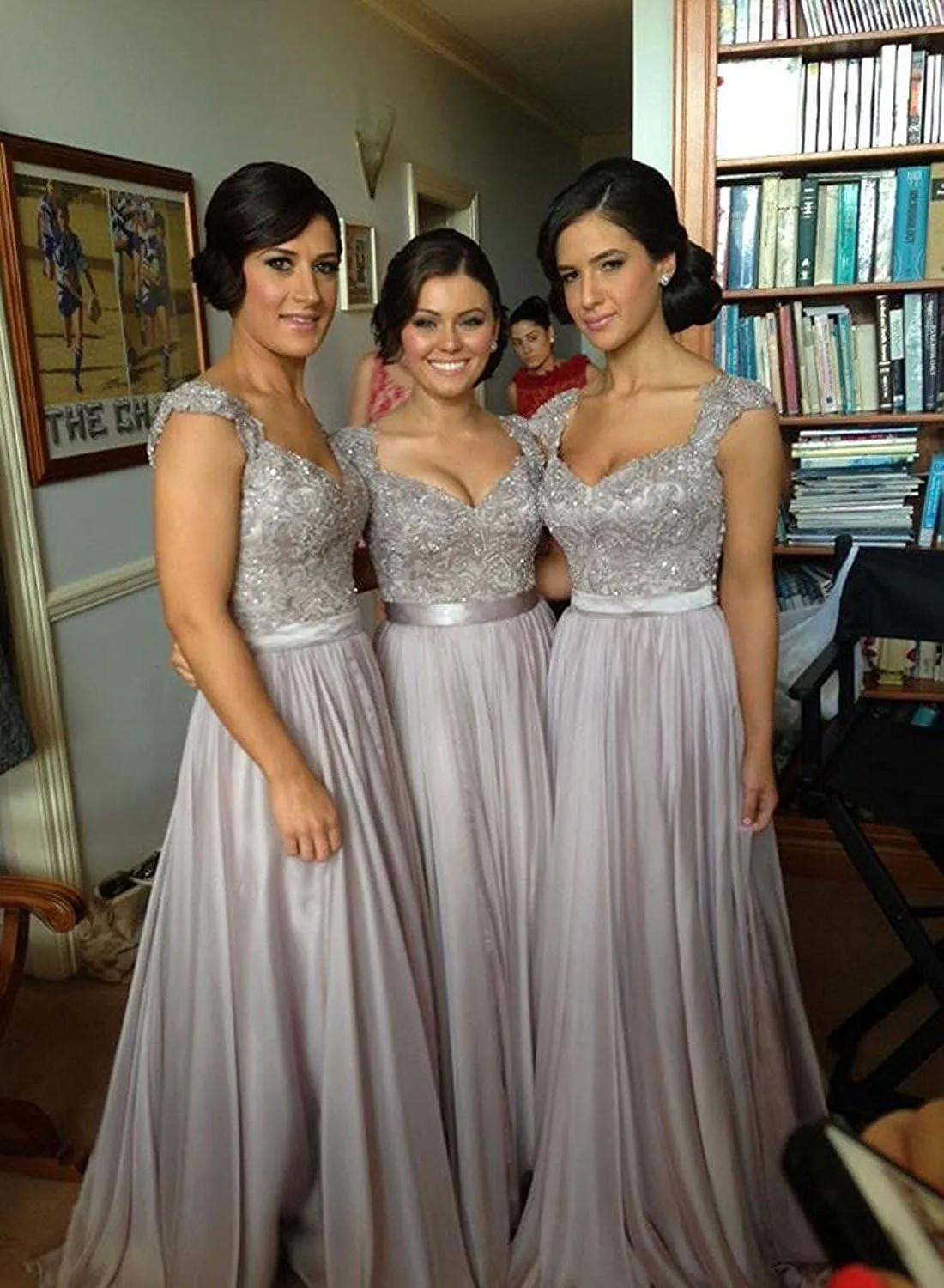 Fanciest Navy Blue Bridesmaid Dresses for Women Long Chiffon A Line Appliques Lace Formal Dress Maxi Prom Gowns