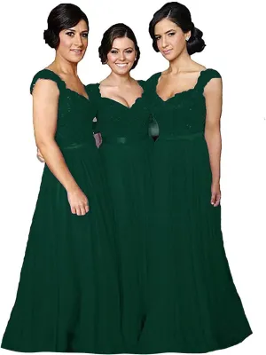 Fanciest Navy Blue Bridesmaid Dresses for Women Long Chiffon A Line Appliques Lace Formal Dress Maxi Prom Gowns