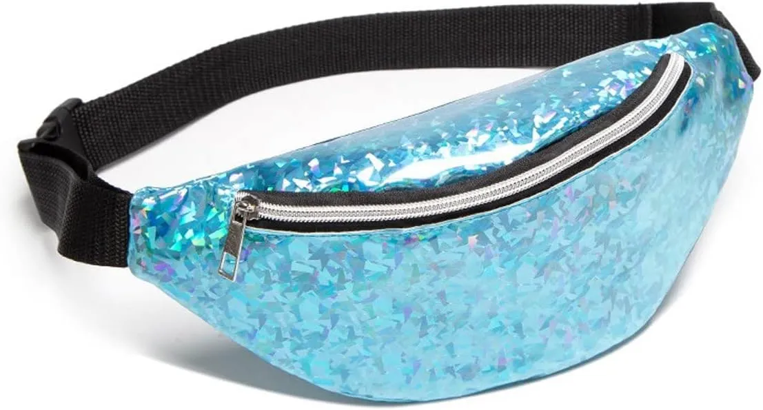 Fanny Pack Women's PU Leather Waist Bag Fashion Portable Waist Bag Travel Sports Small Wallet (Blue)