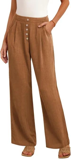 Feiersi Women's Linen Wide Leg Pants High Waisted Business Casual Palazzo Flowy Trousers with Pockets