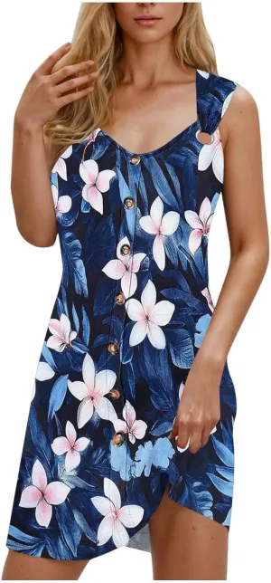 Finelylove Boho Dresses for Women 2025 O Ring Shoulder Sleeveless Summer Sundress Cover Up Mini Dress Beach Vacation Outfits
