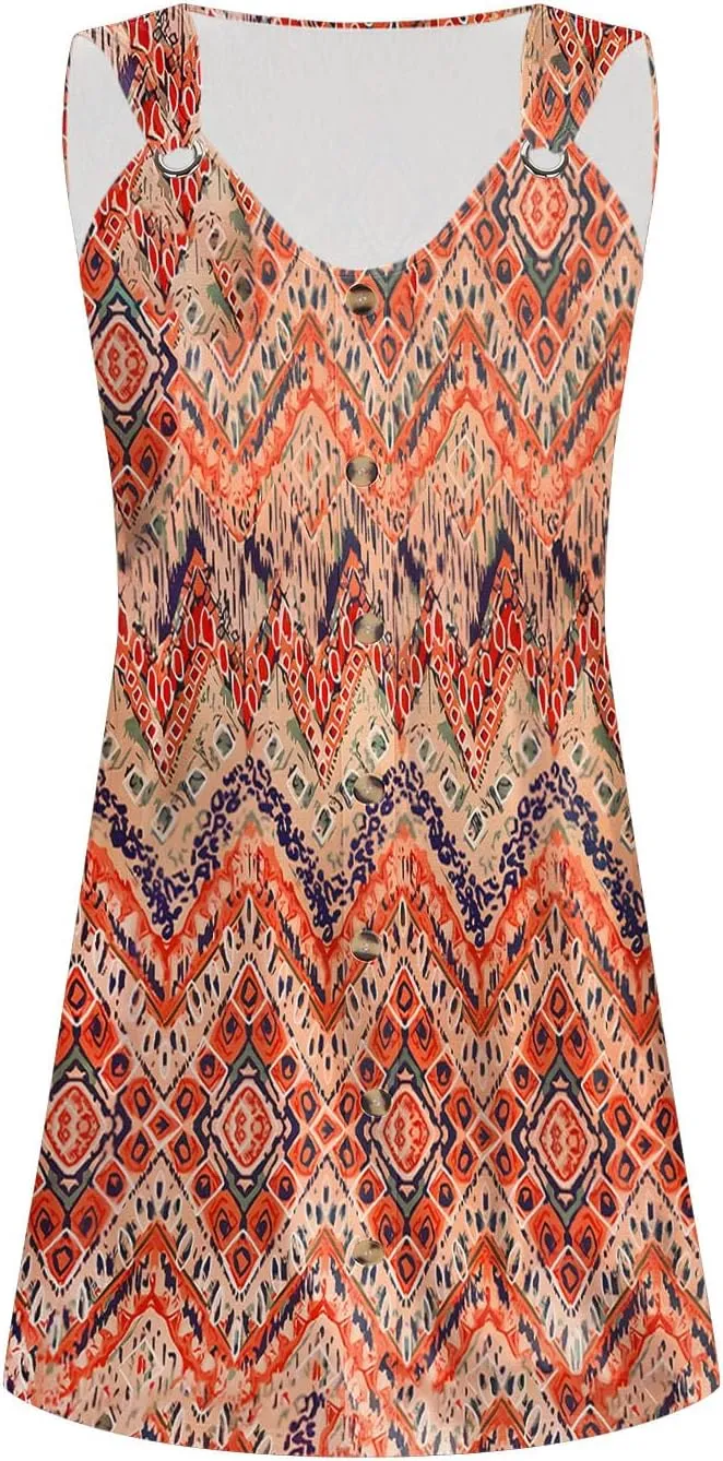 Finelylove Boho Dresses for Women 2025 O Ring Shoulder Sleeveless Summer Sundress Cover Up Mini Dress Beach Vacation Outfits