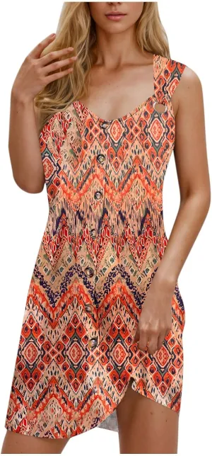Finelylove Boho Dresses for Women 2025 O Ring Shoulder Sleeveless Summer Sundress Cover Up Mini Dress Beach Vacation Outfits