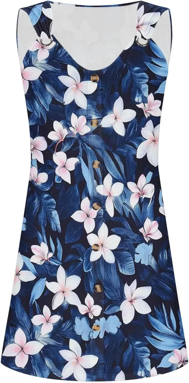 Finelylove Boho Dresses for Women 2025 O Ring Shoulder Sleeveless Summer Sundress Cover Up Mini Dress Beach Vacation Outfits
