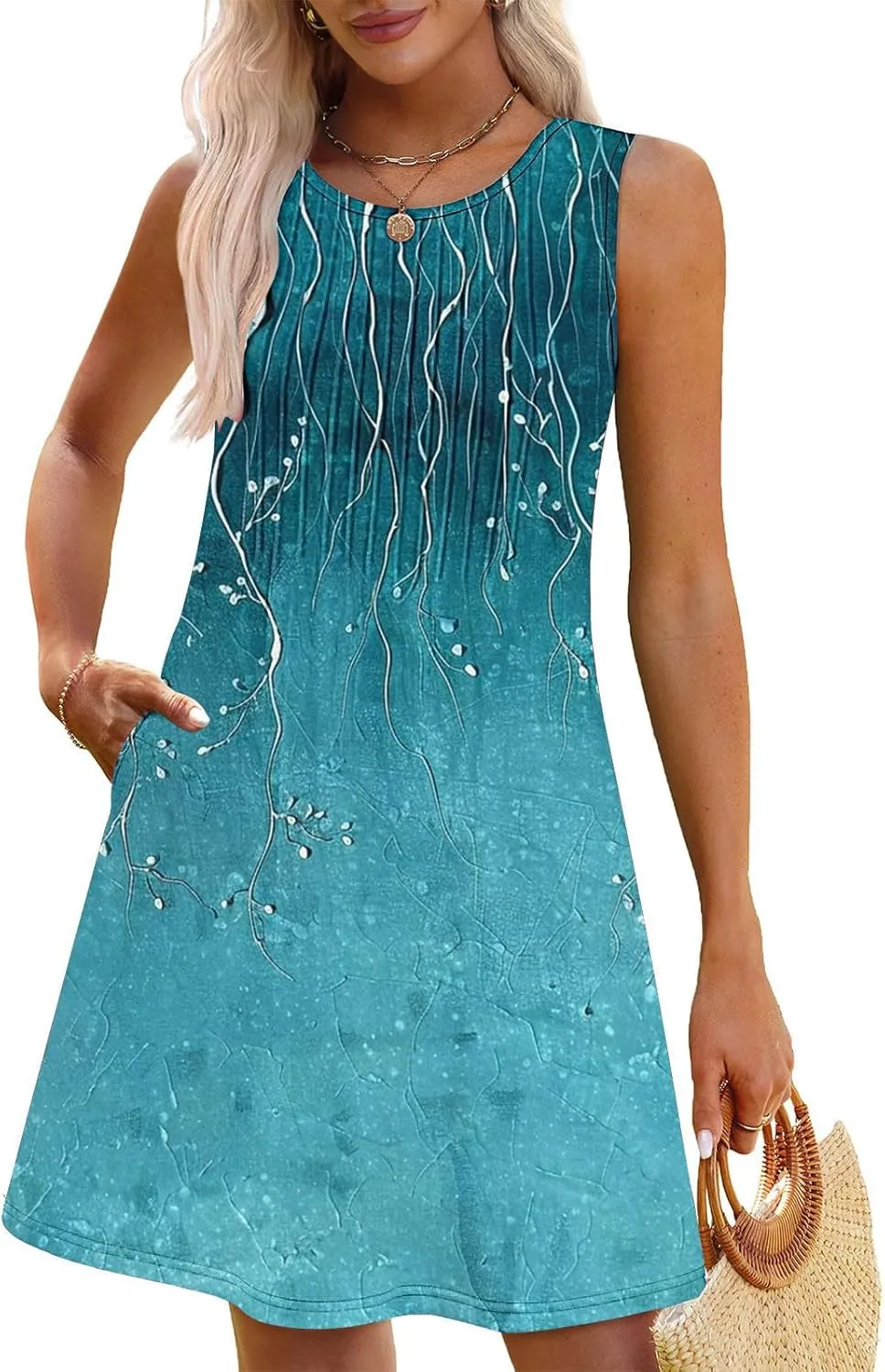 Finelylove Boho Dresses for Women 2025 Sleeveless Mini Floral Dresses Summer Beach Vacation Sundress Casual Tank Dress 2025