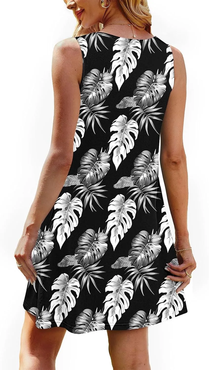 Finelylove Boho Dresses for Women 2025 Sleeveless Mini Floral Dresses Summer Beach Vacation Sundress Casual Tank Dress 2025