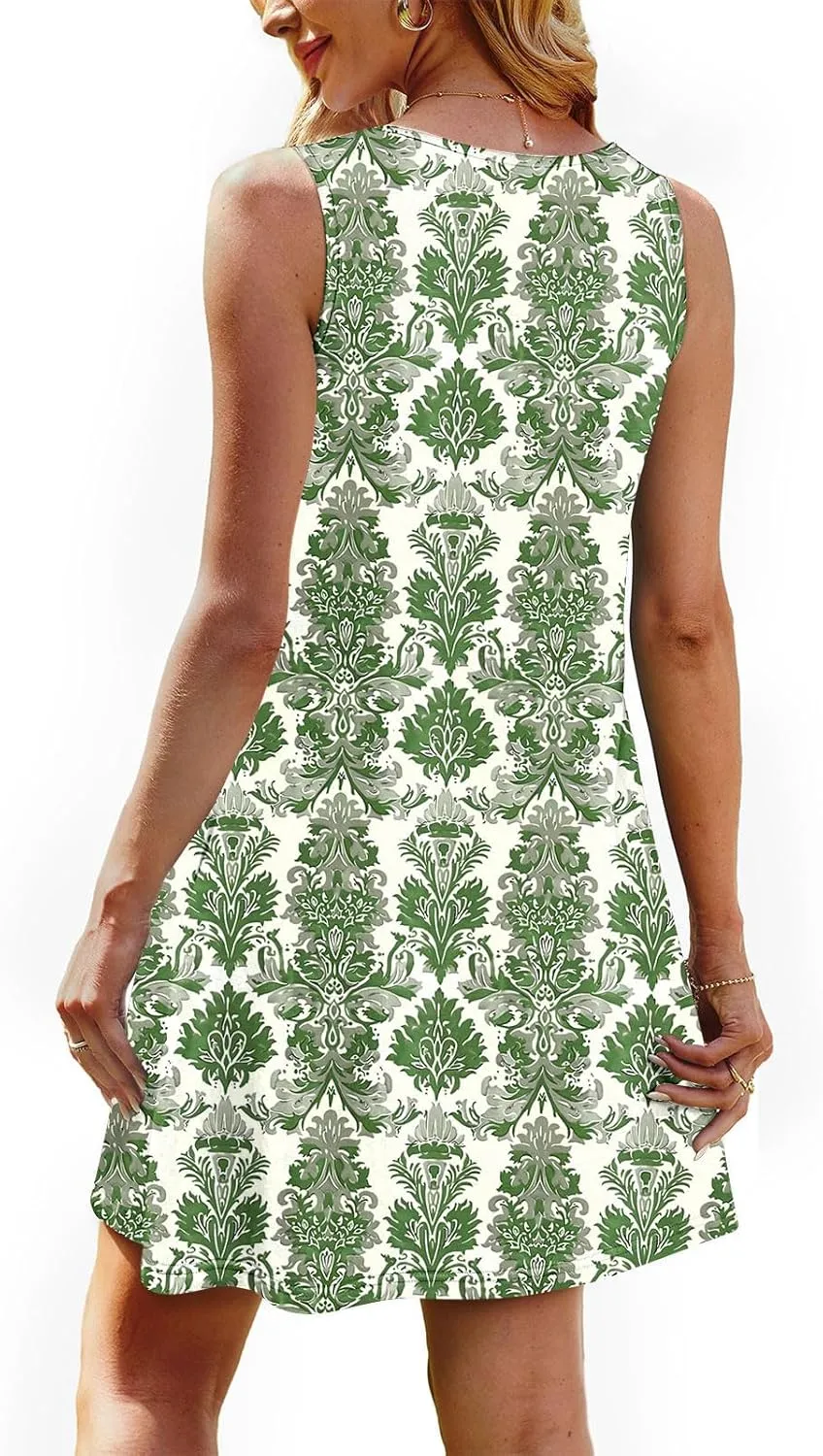 Finelylove Boho Dresses for Women 2025 Sleeveless Mini Floral Dresses Summer Beach Vacation Sundress Casual Tank Dress 2025