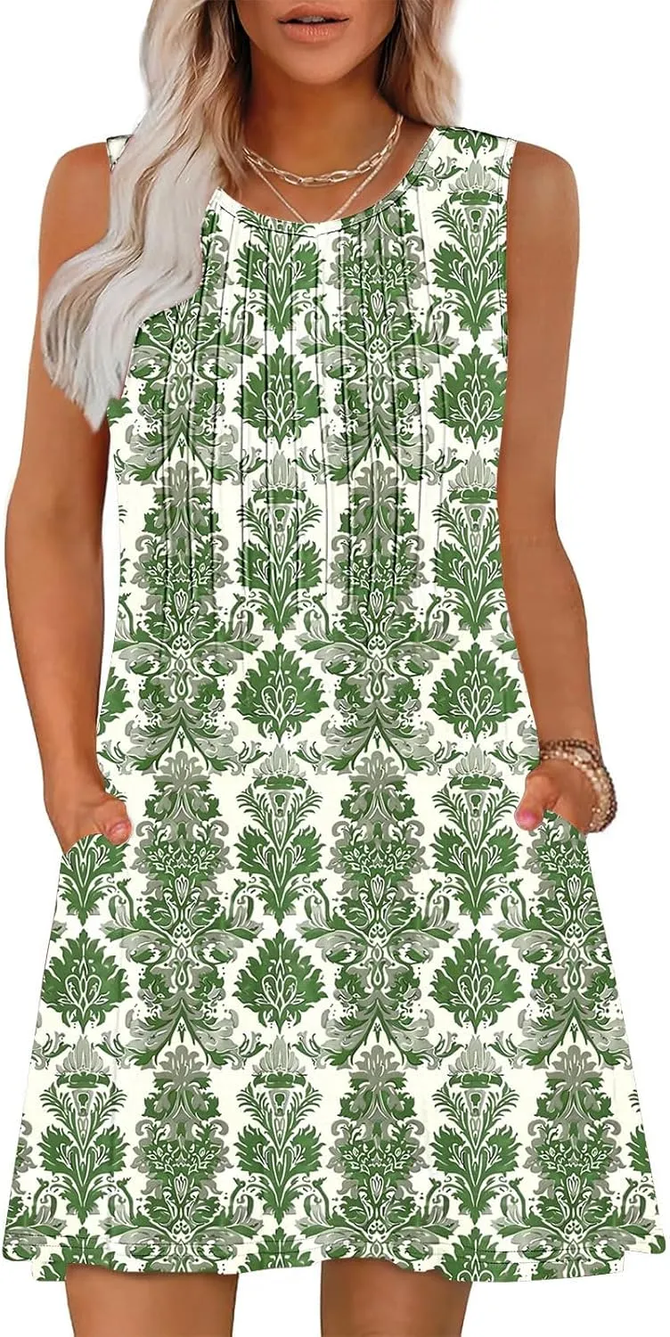 Finelylove Boho Dresses for Women 2025 Sleeveless Mini Floral Dresses Summer Beach Vacation Sundress Casual Tank Dress 2025