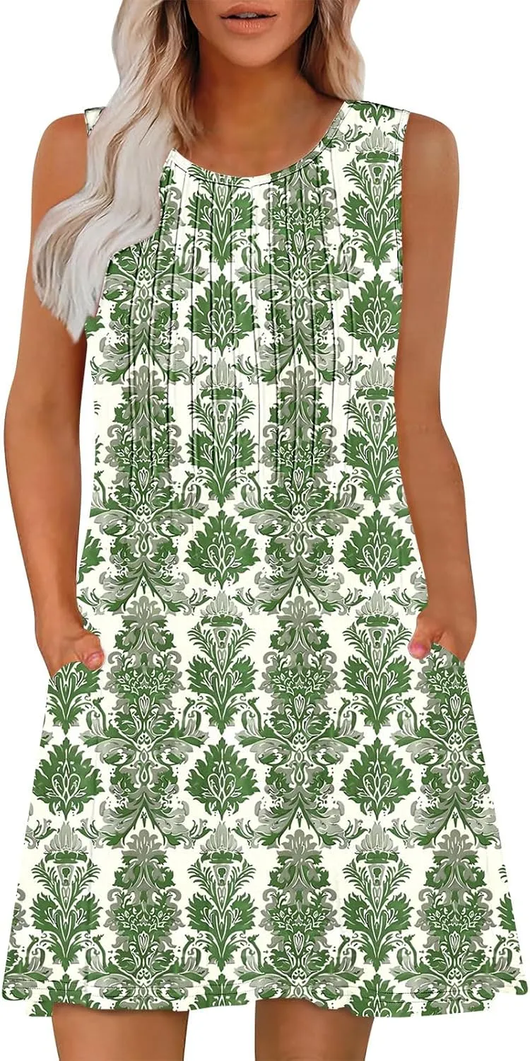 Finelylove Boho Dresses for Women 2025 Sleeveless Mini Floral Dresses Summer Beach Vacation Sundress Casual Tank Dress 2025