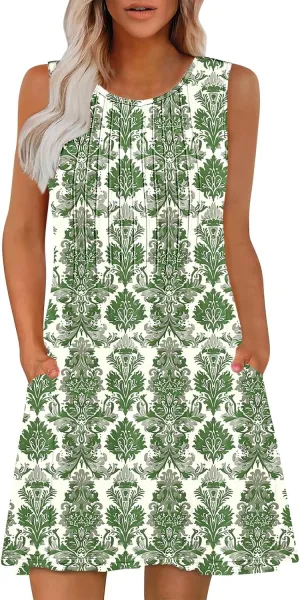 Finelylove Boho Dresses for Women 2025 Sleeveless Mini Floral Dresses Summer Beach Vacation Sundress Casual Tank Dress 2025