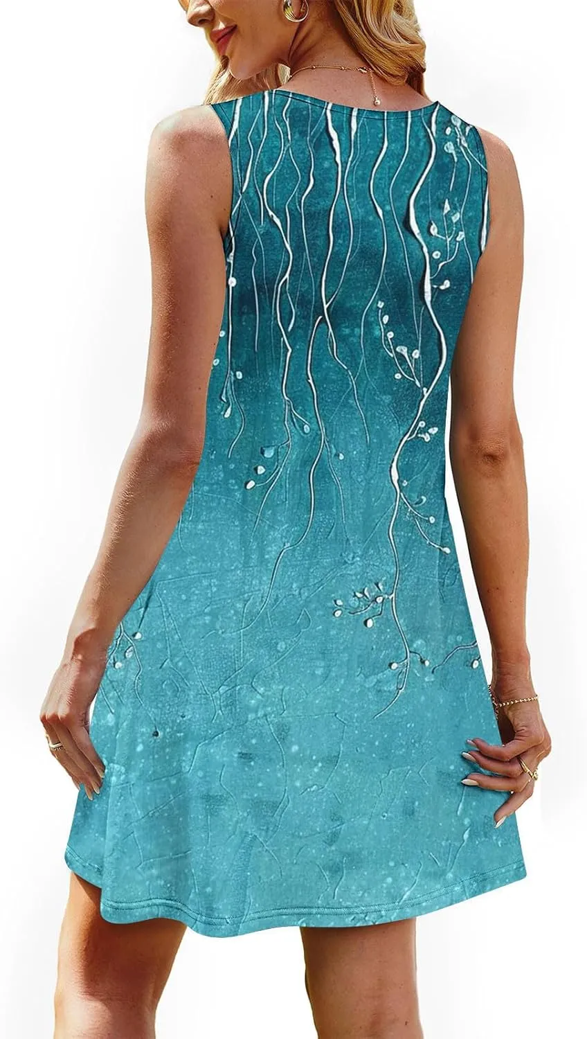 Finelylove Boho Dresses for Women 2025 Sleeveless Mini Floral Dresses Summer Beach Vacation Sundress Casual Tank Dress 2025